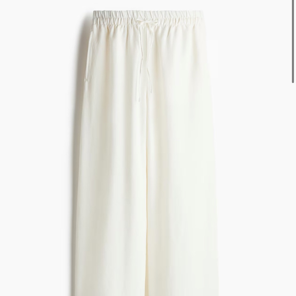 H&M White Linen Blend Drawstring Pants